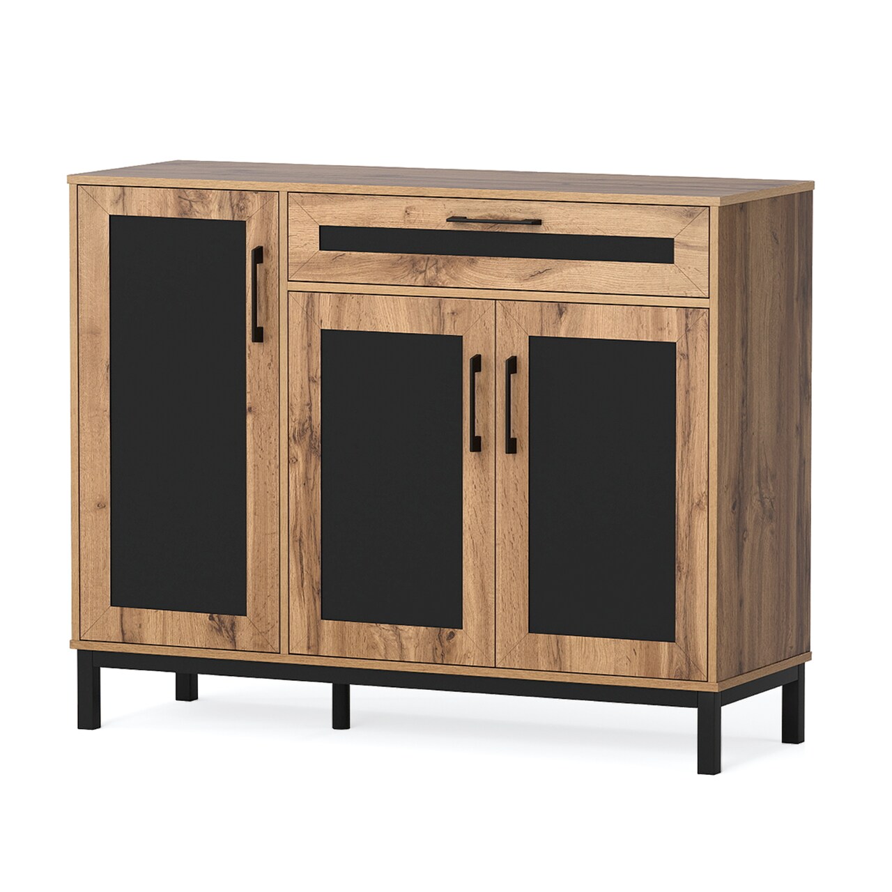 Natural Black Buffet Cabinet Storage with Drawers Doors Adjustable Shelves